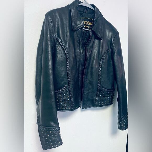 VINTAGE UNIK 100% Genuine Leather Motorcycle Heavy Jacket with Studded Detail - Picture 3 of 10